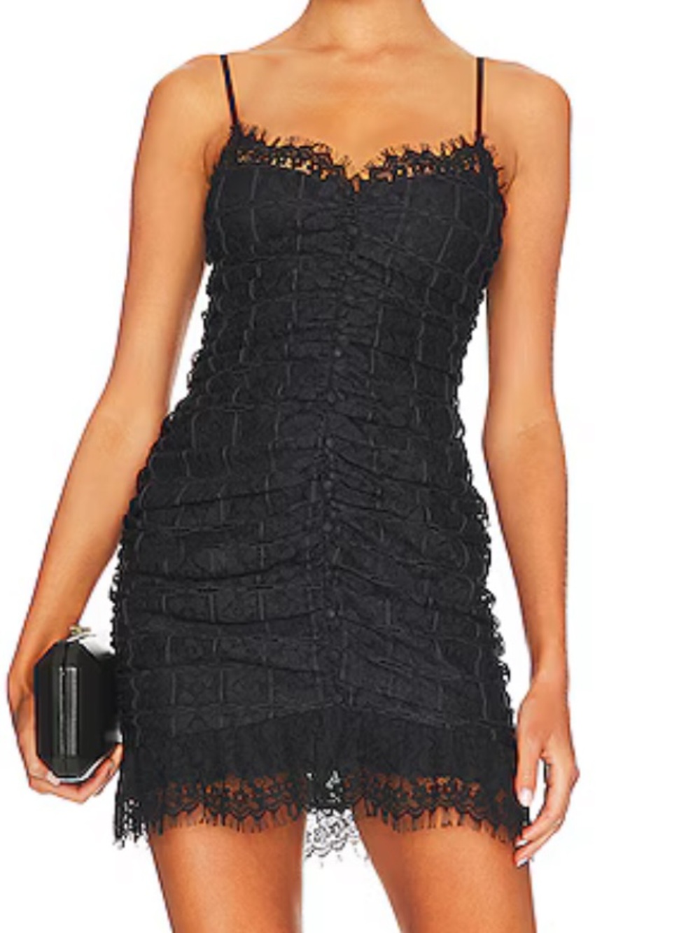 For Love & Lemons Samira Black Lace Fitted Bodycon Mini Dress, Size L NWT